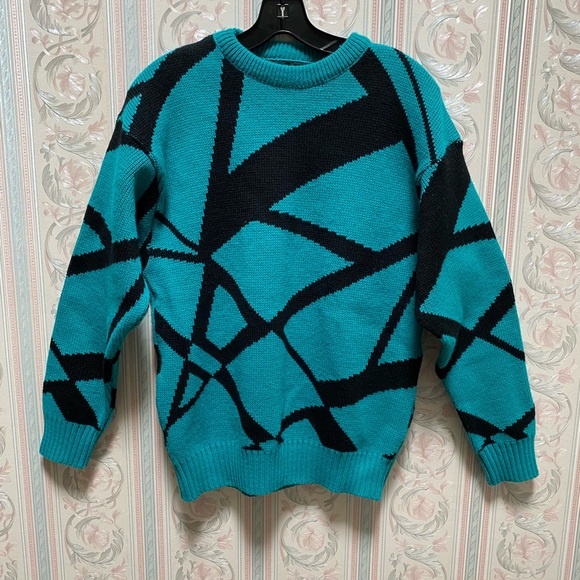 VTG 80s Ski Sweater Marceau Sports Pullover Abstract Drop Shoulder Retro - Picture 6 of 16